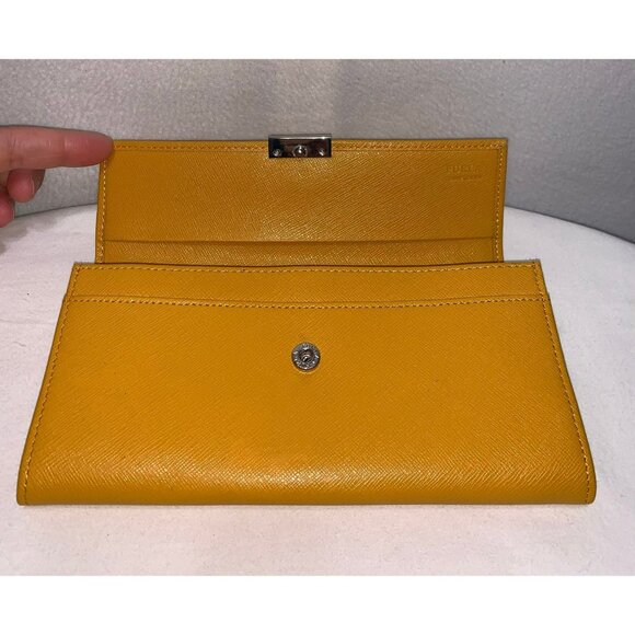 FINAL PRICE DROP Furla Leather Envelope Wallet Accordion Snap Mustard Yellow - Picture 7 of 13
